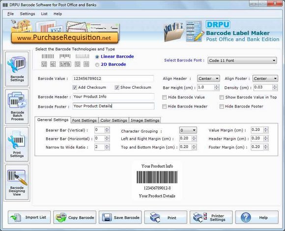 Screenshot of Courier Post Mailer Barcode Generator 7.3.0.1