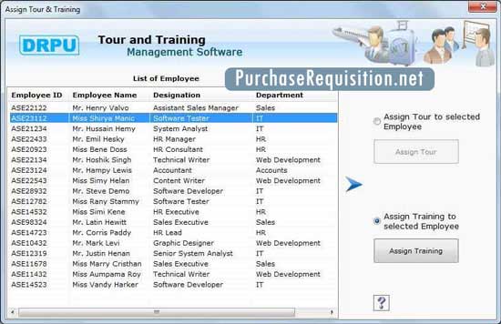 Employee Tour Management Tool screenshot